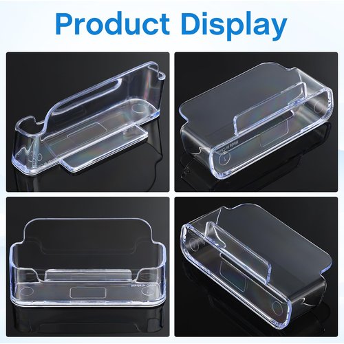Leinuosen 50 Pack Business Card Holder for Desk Acrylic Business Card Holder Display Clear Label Stand Label Table Desktop Organizer for Home and Office