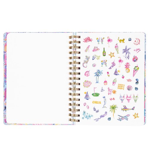 Lilly Pulitzer Jumbo Daily Planner August 2025 - December 2026, Weekly and Monthly Agenda with Stickers, Pockets, and Spiral Binding (Bluette Lil Barefoot Beachcomber)