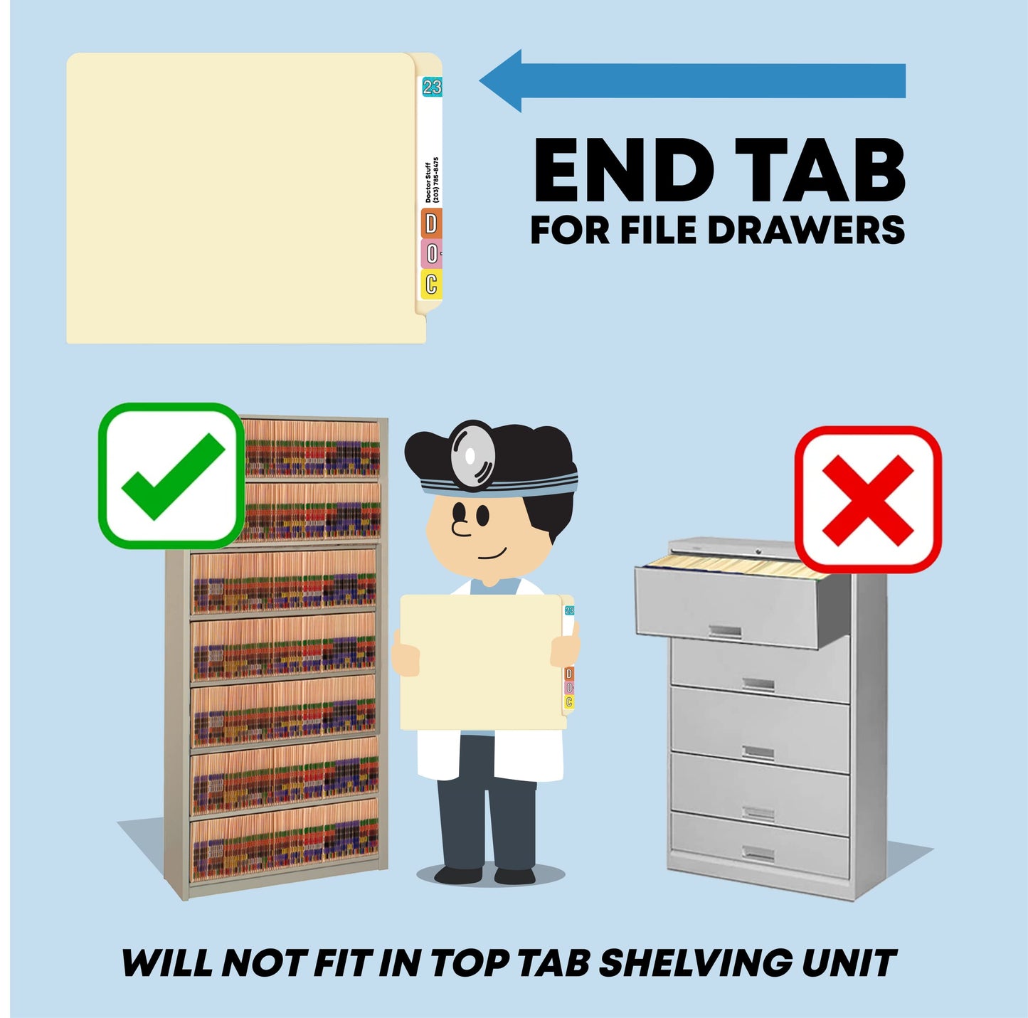 Doctor Stuff Manila Pocket File Folders - Letter Size, Two Fasteners, 11pt Manila, Box of 50