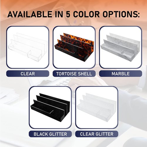 Acrylic Desk Organizer for Office Supplies and Desk Accessories, 12.5” x 5.5” x 4” and 5mm Acrylic Valet to Organize Documents, Files, Mail, Paper Clips, Sticky Notes, Tablet, Other Storage (Clear)
