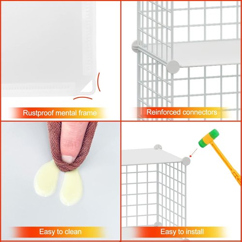 Hubson Wire Cube Storage Organizer - Versatile 20-Cube Metal Grid Shelf for Books, Toys, Crafts & Plants - White