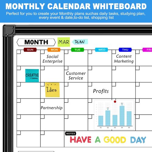 CALENBO 4 Month Dry Erase Calendar for Wall 36" x 24", Magnetic Calendar Whiteboard with Black Aluminum Frame, Magnetic White Board Calendars for Office Home and School