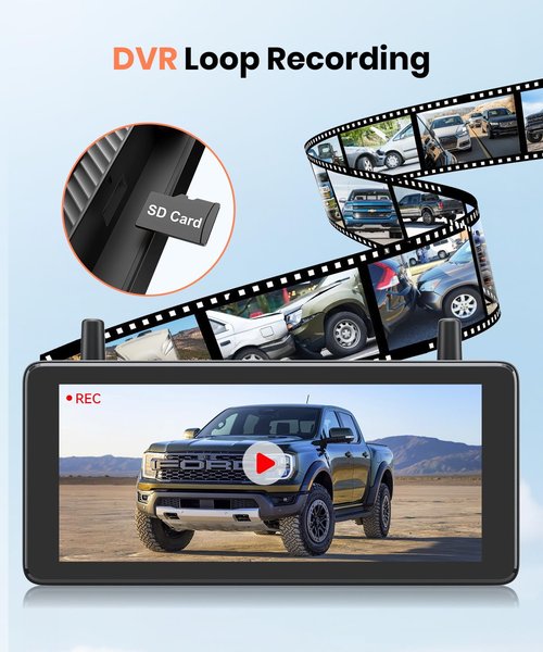 AUTO-VOX 7.2" DVR Portable Solar Wireless Backup Camera:HD 1080P 2 Min Quick Installation Support 2 Split Screen Back up Camera, IP69K Waterproof Reverse Camera for Car, Van, SUV, Truck, Trailer