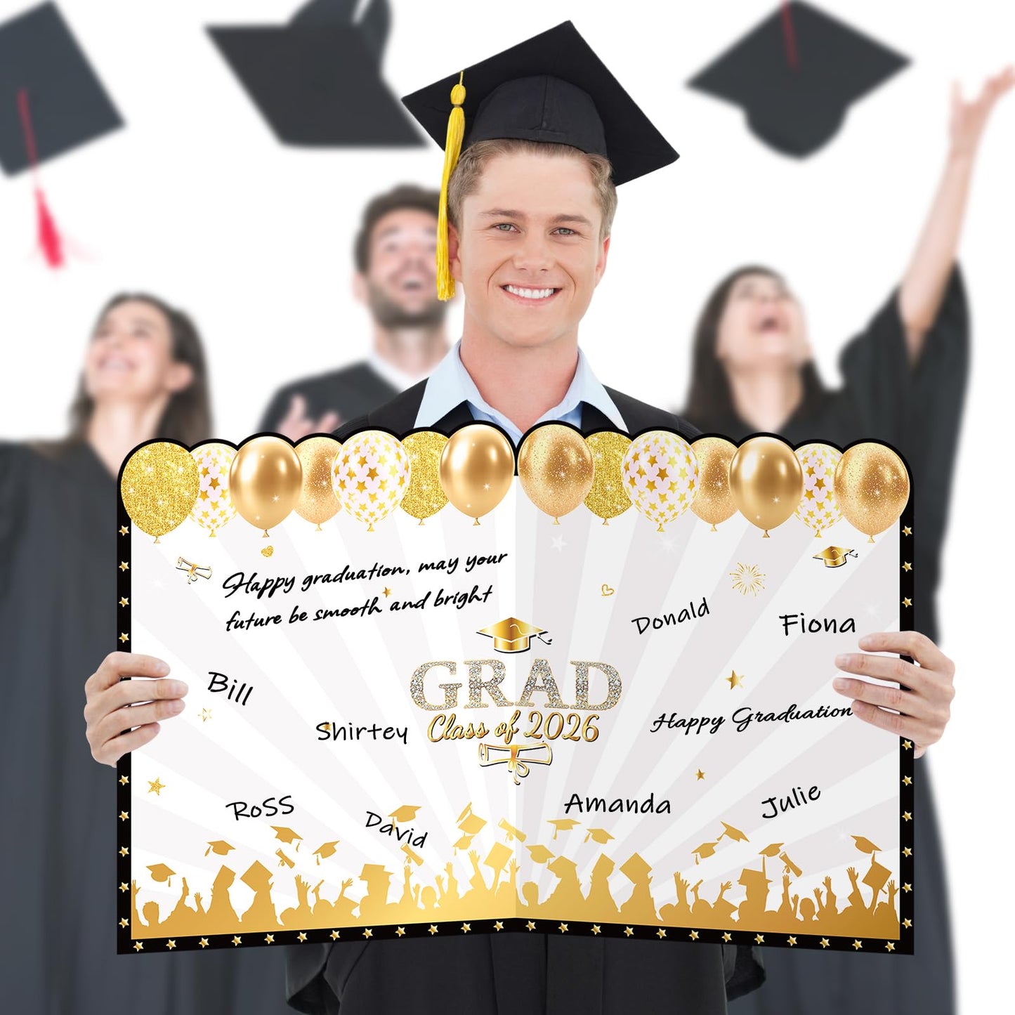 Jumbo Graduation Card Guest Book with Envelope, Class of 2026 Big Folded Congrats Grad Signature Card for Graduation Party Decorations, Large Greeting Card for High School College Graduates Black Gold