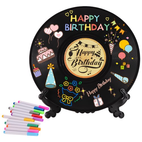Vinyl Record Birthday Decorations Happy Birthday Guest Book Alternatives with Pens DIY Vinyl Birthday Favor Sign Poster Music Lover Birthday Table Decors with Clock Accessories, Not Include Battery