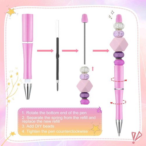 Kosiz 200 Pieces Plastic Beadable Pen Bulk Black Ink Plastic Beaded Ballpoint Pens with 200 Refills for Christmas DIY Making Gift Presents Office Supplies(Mixed Colors)