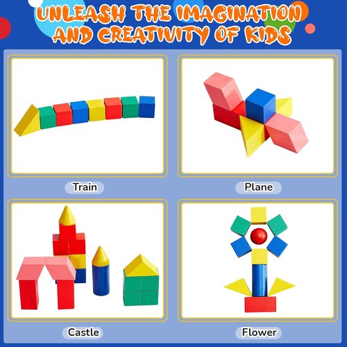 Hiboom 280 Pcs 3D Geometric Shapes - Colorful Educational Blocks for Math Learning | Classroom Manipulatives