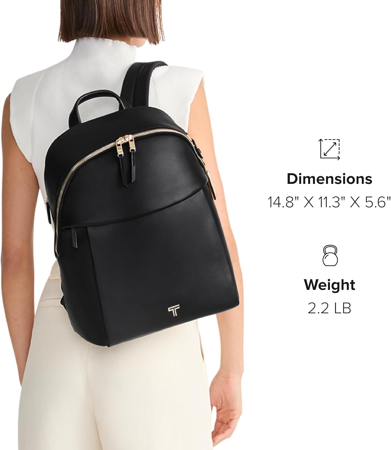 TUMI - Voyageur Holland Backpack - Women's Leather Travel Bag - Fits Up to 14" Laptop - Black with Gold Hardware