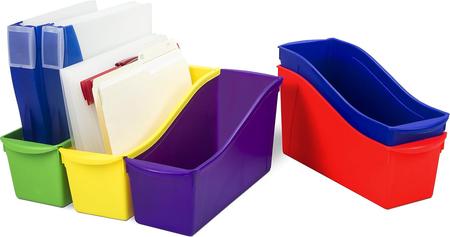 Storex Interlocking Book Bins - 5-Color Set | Durable Plastic, 5 1/3"W x 14 1/3"L x 7"H