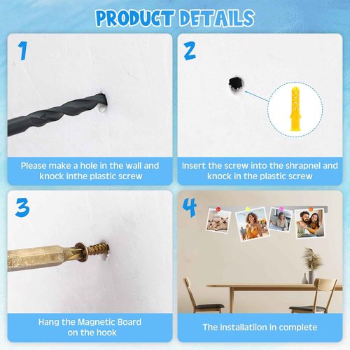 Mooliwe 2 Pcs 48 x 2 Frameless Magnetic Bulletin Board Strip for Wall Stainless Iron Metal Bulletin Bar Board Memo Strip with 16 Magnets 4 Nails 4 Wall Anchors for School Office Home