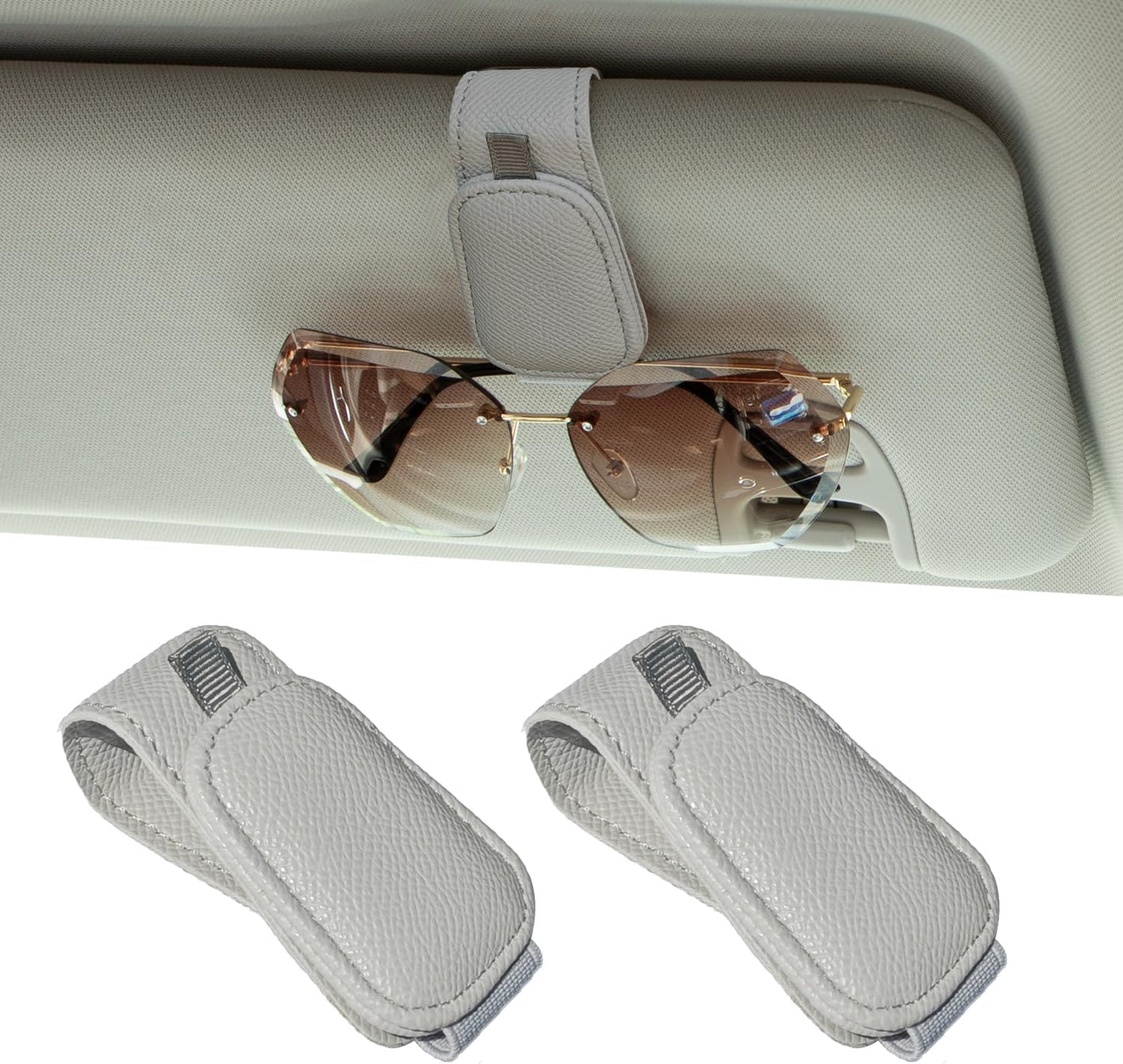Yuoyar Magnetic Sunglass Holder - 2-Pack Universal Clip for Car Visor | Convenient Grey Eyewear Organizer