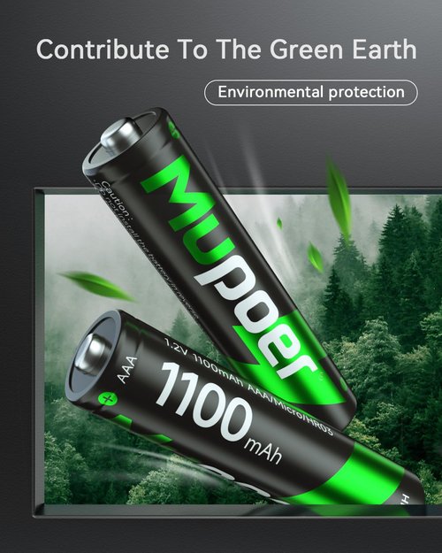 Mupoer Rechargeable AAA Batteries 16 Pack,1100mAh NiMH AAA Rechargeable Battery,1.2V Triple A Battery, High Capacity Low Self Discharge Pilas Recargables,3A Batteries for Solar Light Toy Remote