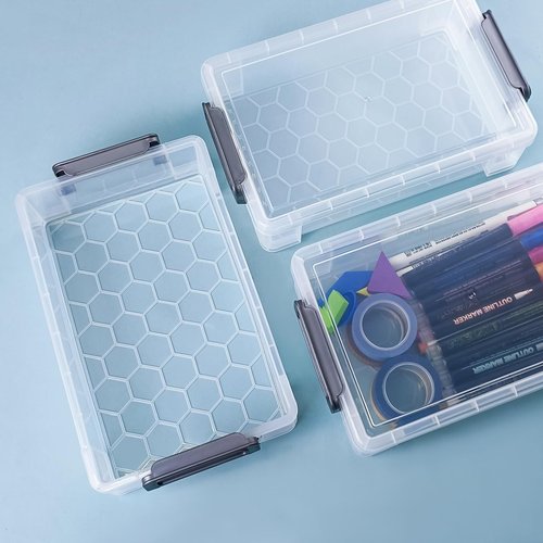 YOIYINI 4Pcs Clear Pen Holder Boxes,Marker Organizer for Desk,Extra Large Crayon Holders,Plastic Storage Box for Pen,Crayon,Markers,Rulers,Art Supplies