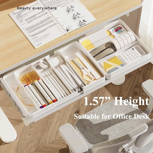 Yagizaai Shallow Drawer Organizer, Expandable Office Drawer Organizers Dividers, Pen Organizer for Desk, Tray Box Accessories for Desktop, Bathroom, Kitchen, Makeup, Vanity, Medicine
