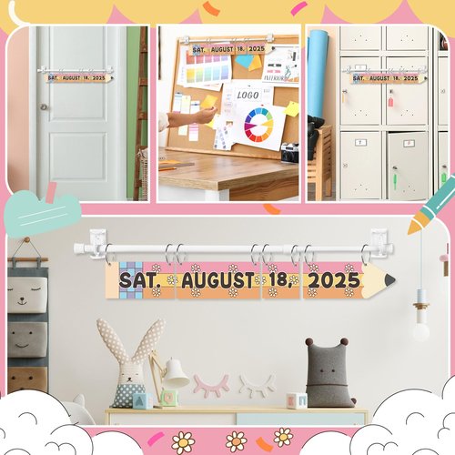 AmazingSpark Retro Pencil Shape Flip Calendar with Adjustable Calendar Holder and 54 Date Cards Classroom Set for Home Back to School Classroom Decoration Supplies (Disco)