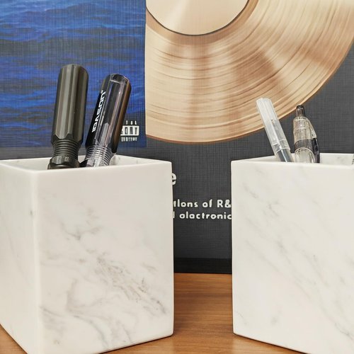 SIRIZEN-DIVING Marble Pen Holder, White Stone, Rectangular Desktop Organizer for Office Study (white)