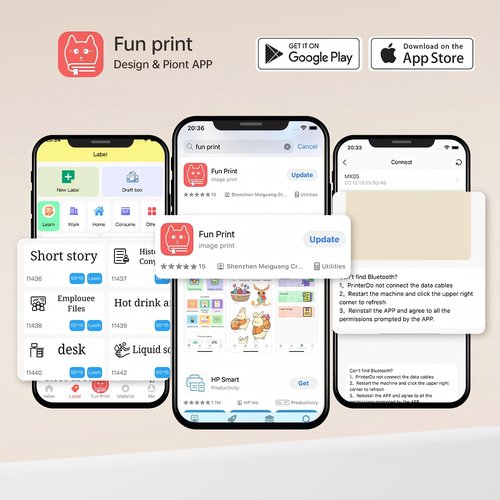 Mini Printer Sticker Thermal Printer with 3 Rolls Paper, Bluetooth Portable Phone Print Pods,Study Sticker Maker for Pictures, Photos, Journals, DIY, Compatible with Phone & Tablet