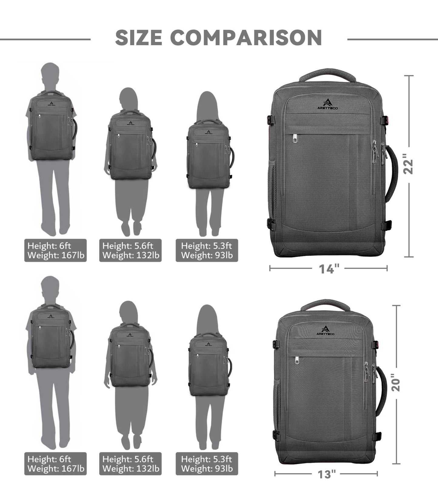 Carry On Backpack, 50L Extra Travel Laptop Backpack for Men Women, Big Bag Business Travel Essentials Gifts for men Flight Approved, 17 Inch Laptop Backpack Computer Bag Gifts for Him Men, Grey