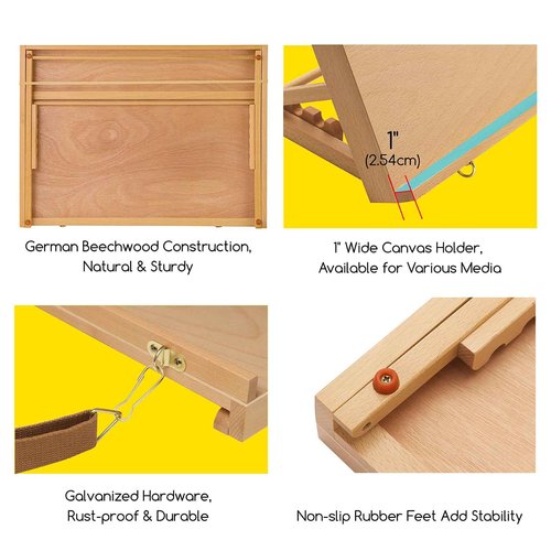 MEEDEN A2 Wooden Tabletop Easel for Painting, 5-Position Adjustable Drawing & Sketching Board with Shoulder Strap, Portable Beechwood Desktop Art Easel Stand for Adults, Artists, Beginners & Student