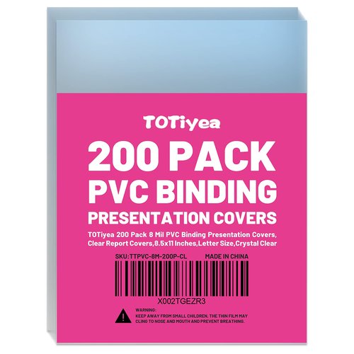 TOTiyea 200 Pack 8 Mil PVC Binding Presentation Covers, Clear Report Covers for Binding,8.5x11 Inches,Letter Size