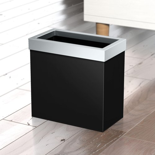 Gatco Modern Rectangle Wastebasket, Matte Black and Chrome Combo - Stainless Steel Trash Can with Removable Lid, Leakproof, 3 Gallon Capacity for Bathroom, Bedroom, Kitchen, or Office