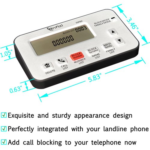 Enf860 Call Blocker for Landline Phones, Blacklist/Whitelist Dual Mode, Block spam Calls by Number and Name