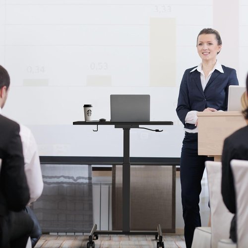 CROWNFURN Adjustable Height Mobile Rolling Desk - Portable Laptop Workstation on Wheels | Black