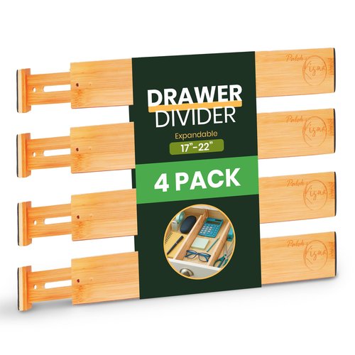 Palok Kisna Adjustable Bamboo Drawer Dividers, Drawer Organizer for Kitchen, Bedroom, Bathroom, Office Desk, Dresser Nursery & Silverware, Natural Wooden Separators with Soft Foam Ends, Expandable