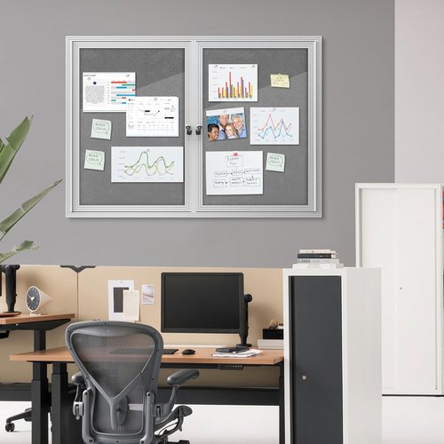 Mifuro Outdoor Lockable Bulletin Board - 48"x34" Weather-Resistant Aluminum Noticeboard | Silver Frame with Grey Felt