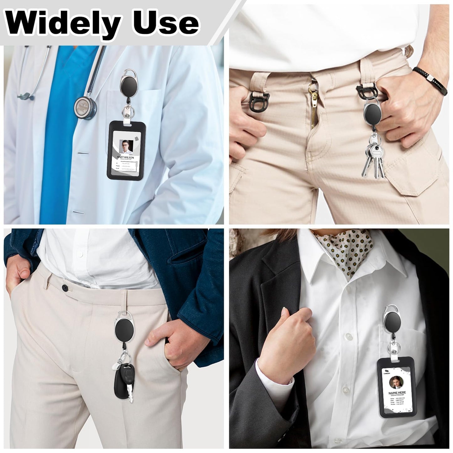 5 Pack Badge Holder Retractable Clip Heavy Duty Reels with Vertical Sliding ID Badge Holder Black Hard Plastic for Women Nurse Teacher Student