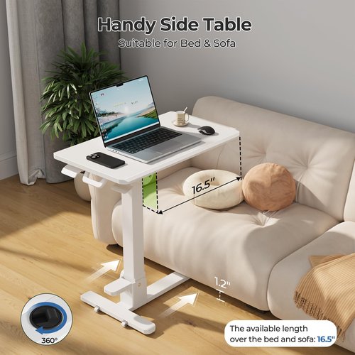 JYLH JOYSEEKER Foldable Mobile Standing Desk, 27 Inch Small Rolling Laptop Cart Height Adjustment, 90° Tiltable Bedside Table, No Assembly Needed Portable Computer Workstation, White