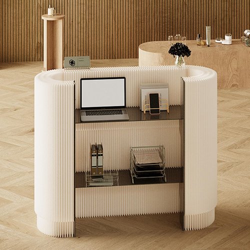 Reception Desk with Counter, Modern White Check Out Table, Reception Counter Table with Private Panels, 42.5 inch Retail Counter for Checkout, Lobby, Beauty Salon, Home Office Desk