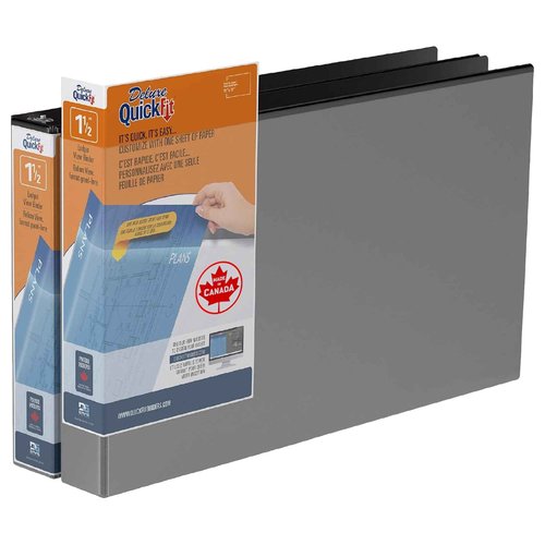 QuickFit Heavy Duty 11 x 17 Inch Spreadsheet View Binder, D Ring, Black, 2 Pack, 1.5 Inch