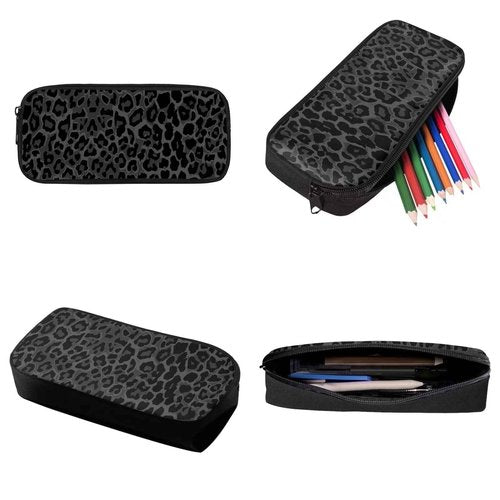 Suobstales Black Leopard Print Backpack for Kids Bookbag with Lunch Box Pencil Case Set Rucksack Satchel Laptop Bags 3 In 1 School Supplies for Boys Girls