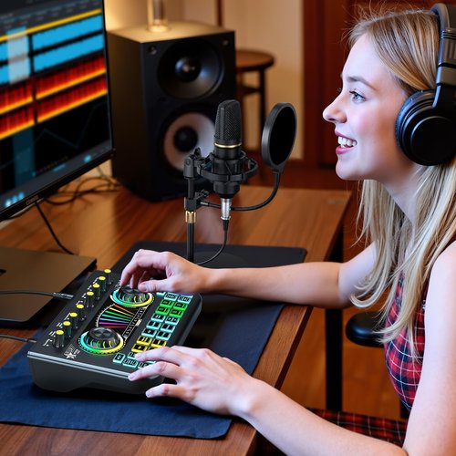 Podcast equipment bundle, with live sound card audio mixer, equipped with 3.5mm microphone, podcast microphone bundle for streaming content creation, recording, singing, and live broadcasting