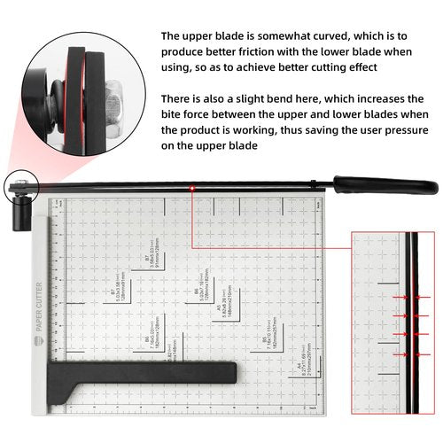 Guillotine Paper Cutter, 12 Inch Heavy Duty Guillotine, 12 Sheet Capacity Stack Paper Trimmer with Safety Blade Lock, 12" Cutting Length and Paper Cutter Slicer for Office Home School