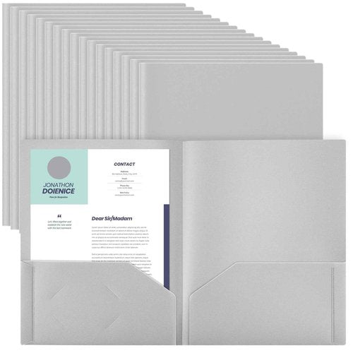 Gueevin 150 Pcs Plastic Folders with Pockets, Two Pocket Folder Fit 8.5 x 11 Inch Letter Size Paper, Heavy Duty School Folders Business Card Holder for Home Office School Bussiness (Light Gray)