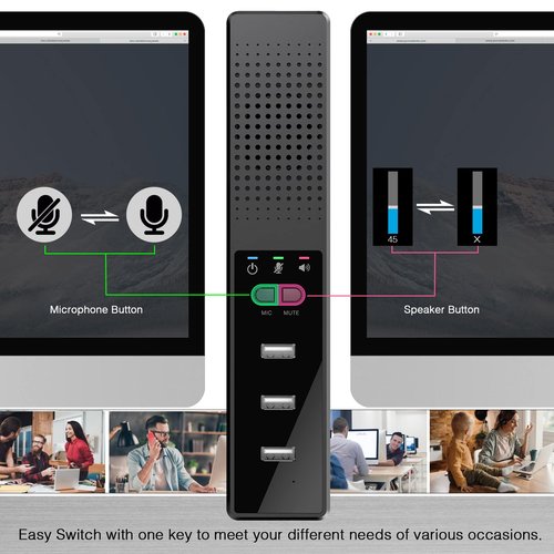 Cykvis 3 in 1 USB Computer Speaker with Microphone, PC Laptop Conference Speaker with Mic for Smart Home Office and Online Study，360 Degree Enhanced Voice Pickup, Noise Reduction