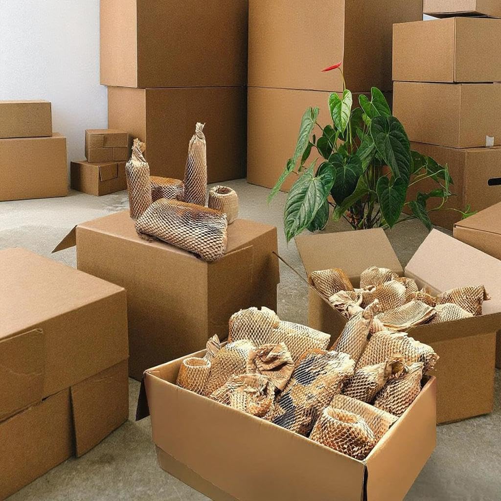 Honeycomb Packing Paper 12" W x 60' L Packing Paper for Moving Products & Gifts Honeycomb Wrapping Paper Recyclable and Biodegradable Cushioning Packing Material with 20 Fragile Stickers