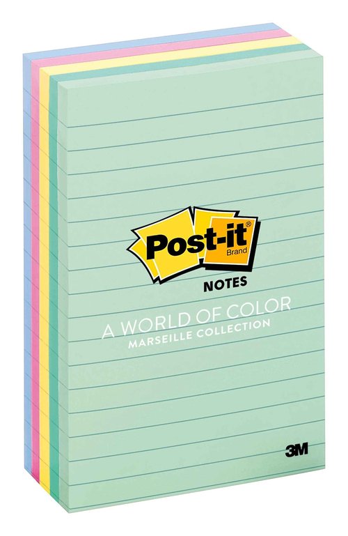Post-it Notes, 4 in x 6 in, 5 Pads, America's #1 Favorite Sticky Notes, Marseille Collection, Pastel Colors (Pink, Mint, Yellow), Recyclable (660-5PK-AST) - Pack of 8