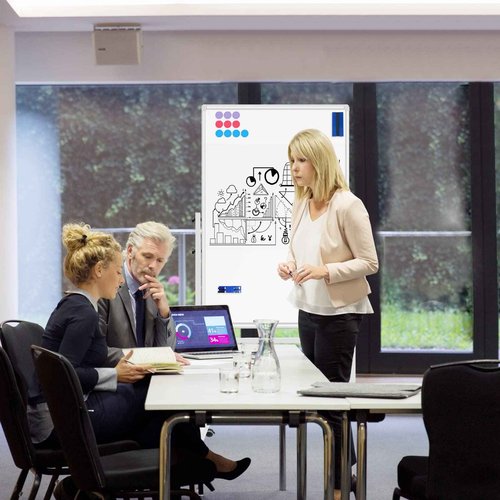 CALENBO White Board Dry Erase Board with Stand 36" X 24", Mobile Whiteboard with Stands, Double-Sided & Height Adjustable Rolling Magnetic Whiteboard On Wheels, Portable Stand Up White Board