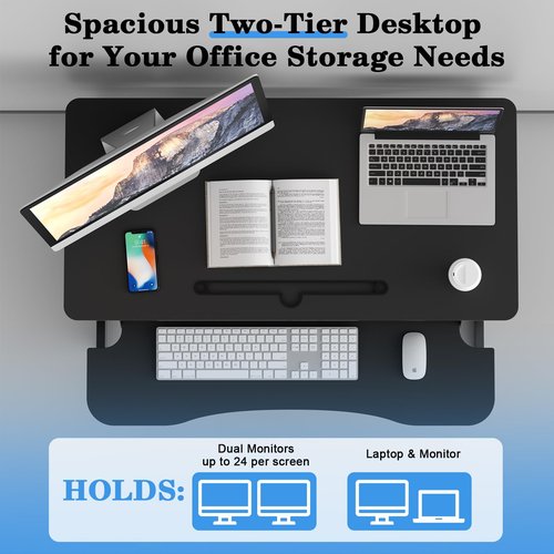 AQQHSAIN Standing Desk Converter 36 Inch Wide Sit to Stand Converter Desk Height Adjustable Desk Riser with Keyboard Tray Laptop and Dual Monitor Desktop Workstation Riser for Home Office Computer