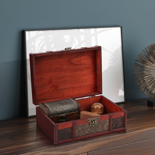 Wooden Box, Wooden Storage Box, Wood Craft Box, Wooden Boxes, Mens Jewelry Box, Cigar Box, Keepsake Box, Wooden Jewelry Box Organizer For Documents Chinese Design With Hinged Lid
