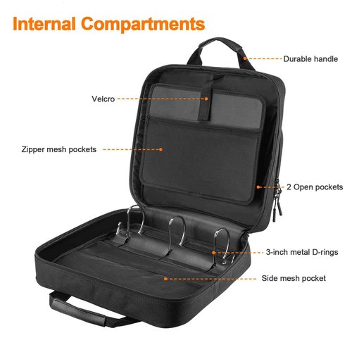 Losong 4 Inch 3 Ring Zipper Binder with Strap 800 Sheet Capacity & Multi-Pockets School and Office Organizer, Compatible with 13-Inch MacBook (Patent Design Black)
