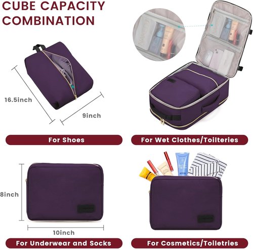 LOVEVOOK 40L Large Travel Backpack - Airline Approved Carry-On for Men & Women | Purple-Black