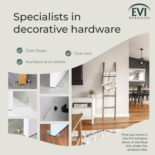 EVI Hardware | Door Stop | Threaded Base | Natural Silicone Rubber | Brass | Includes Screw + Fixing Plug | Mod. I-108 (Leather Brass - Black Rubber, 0,94x1,38¨)