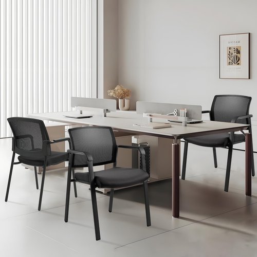 CLATINA Mesh Back Stacking Arm Chairs with Upholstered Fabric Seat and Ergonomic Lumber Support for Office School Church Guest Reception Black 4 Pack Set New Version