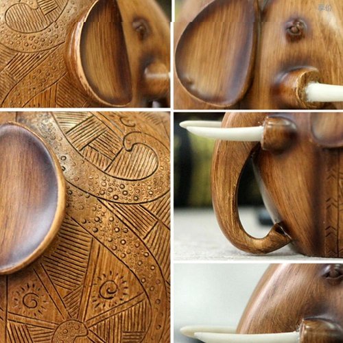 Cute Fashion Resin Creative Wood Carving Carved Elephant Style Pencil Pen Holder (Ivory)