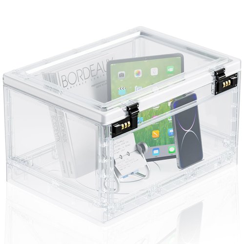 Lock Box with Locker,Lockbox for Office,School,Home Personal Items Safe,Medicine Lockable Cabinet,Food Snacks Container,Files Documents Organizer,Kids Proof Prize Box (Clear)