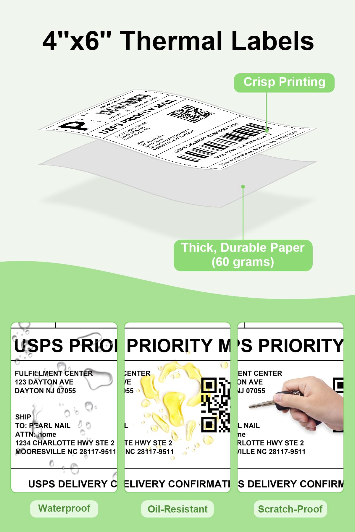 4x6 Thermal Labels, Razuvo Printable Shipping Labels for Direct Thermal Shipping Label Printer, 500 Pack Per Stack, Fanfold, White